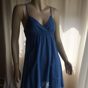 Cotton-Denim Sun Dress with White Embroidery